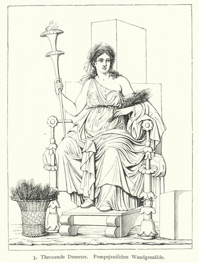 Cérès, déesse romaine de la moisson, sur son trône, peinture murale de Pompéi - German School