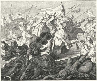 Charles Martel à la bataille de Poitiers, 732 (gravure) - German School