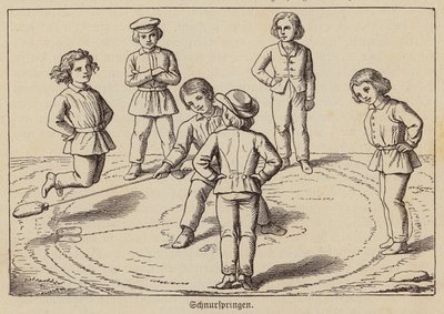Enfants jouant à sauter à la corde (gravure) - German School