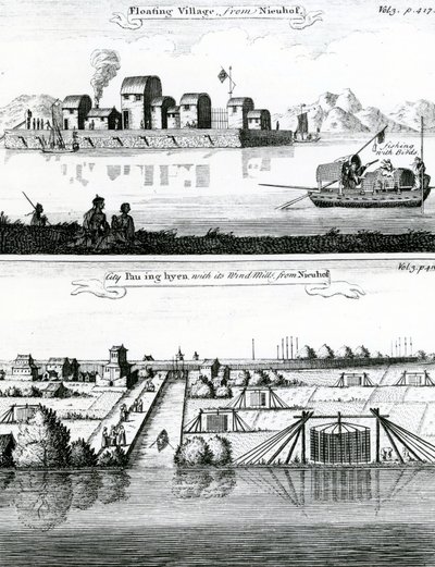 Village flottant chinois, 17ème siècle - German School
