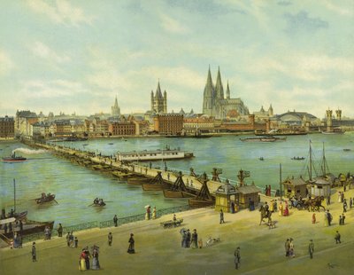 Cologne, fleuve Rhin (chromolitho) - German School