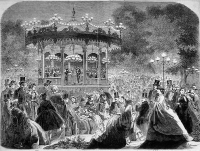 Concert au kiosque à musique des Champs-Élysées, gravure allemande v. 1861 - German School