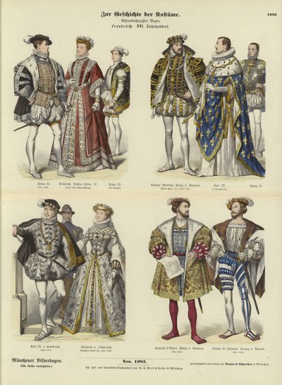 Costume de la royauté et de la noblesse françaises, 16ème siècle - German School