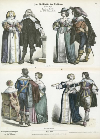 Costumes de la noblesse allemande et française, milieu du XVIIe siècle - German School