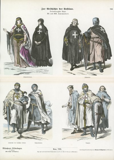 Costumes des membres des ordres croisés, XIIe et XIIIe siècles - German School
