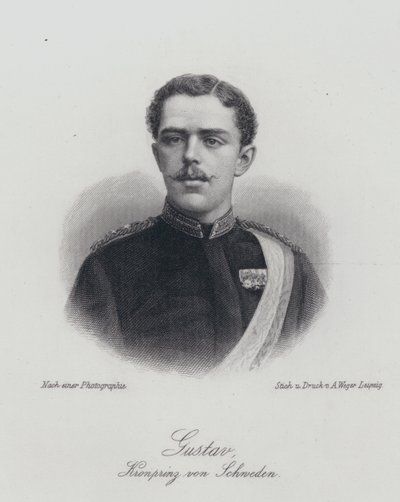 Prince héritier Gustaf de Suède, futur roi Gustaf V (gravure) - German School