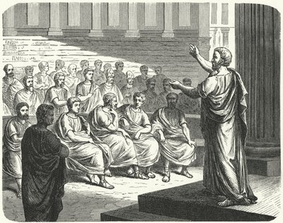 Démosthène parlant contre Philippe II de Macédoine - German School