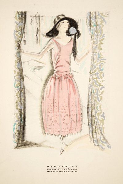 Der Besuch", robe de thé de Gunther, tiré de Styl, publié en 1922 (impression sur pochoir) - German School