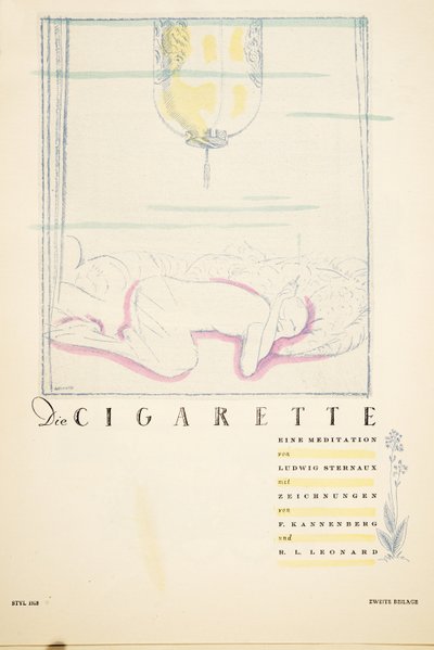 Die Cigarette eine Meditation, extrait de Styl, publié en 1922 (impression sur pochoir) - German School