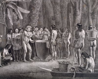Festival de boisson de la tribu Coroados, vers 1835-50 - German School