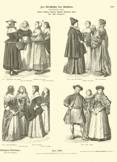 Costumes néerlandais, bohèmes, espagnols, anglais, français et polonais, 16e - 17e siècle - German School