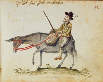 Homme chevauchant une mule, de l