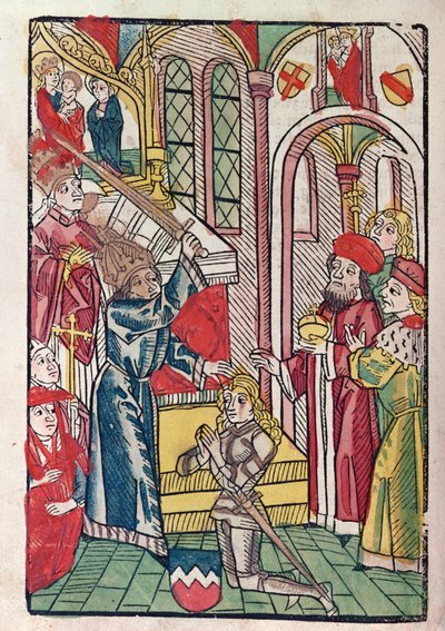 Empereur Sigismond (1367-1437) de Luxembourg adoubant un chevalier - German School