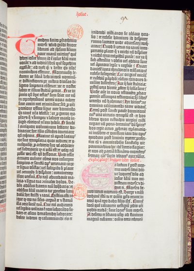 Fin du Pentateuque et début du Livre de Josué, de la Bible de Gutenberg, imprimée par Johannes Gutenberg et Peter Schoeffer à Mayence, 1454-56 - German School
