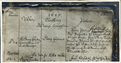 Entrée du baptême de Haendel dans le registre de l
