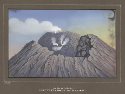 Éruption du mont Merapi, Pl.III, Topographischer und Naturwissenschaftlicher Atlas zur Reise durch Java, par Dr.Fr.Junghuhn, Magdebourg 1845 - German School