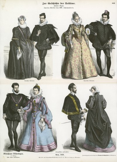 Costumes européens, milieu 16ème siècle - German School