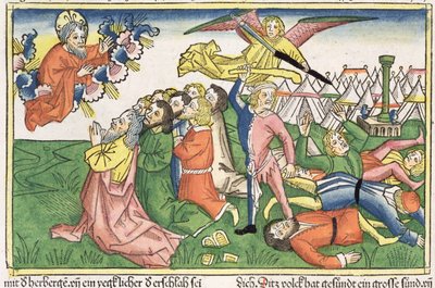 Exode 32:15-23 Moïse brisant les tables de pierre, de la Bible de Nuremberg (Biblia Sacra Germanaica) - German School