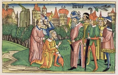 Esdras 6:16 Le Temple de Jérusalem est dédié par le roi Darius, de la Bible de Nuremberg (Biblia Sacra Germanaica) - German School