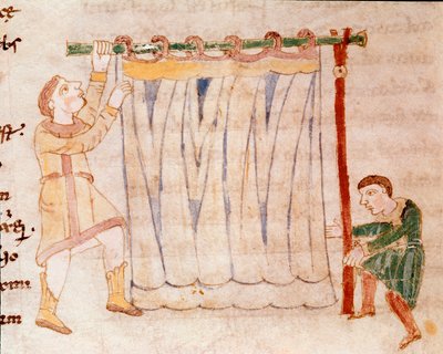 Travail du tissu (Miniature tirée du manuscrit « De Universo » ou « De rerum naturis » de Rabanus Maurus Magnentius, 9ème siècle) - German School
