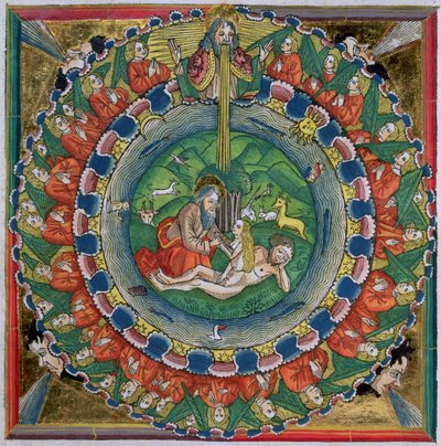 Fac-similé de la Genèse 2:22 Dieu créa Ève, de la Bible de Nuremberg (Biblia Sacra Germanaica) - German School