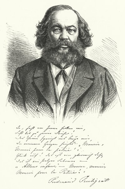 Ferdinand Freiligrath, poète, traducteur et agitateur politique libéral allemand (gravure) - German School