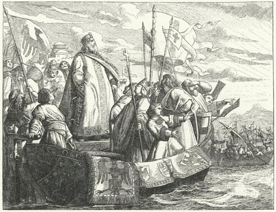 Frédéric Barberousse et son armée traversant le Bosphore lors de la troisième croisade - German School