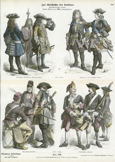 Uniformes militaires français et autrichiens, début du XVIIIe siècle - German School
