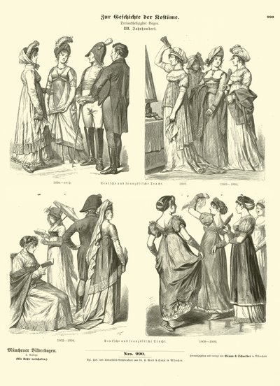 Costumes français et allemands, début XIXe siècle - German School