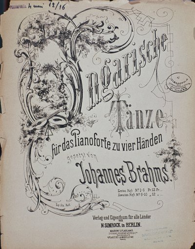 Frontispice des Danses hongroises (Ungarische Tanze) de Johannes Brahms (1833-1897) - German School