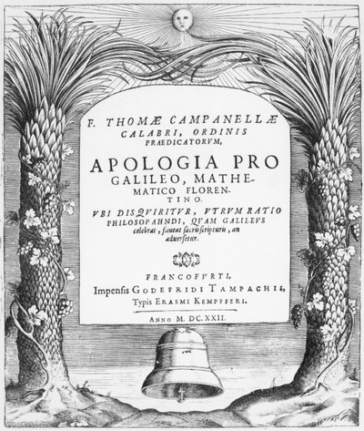 Frontispice de Apologia pro Galileo, Mathematico Florentino par Tommaso Campanella, publié à Francfort, 1622 - German School