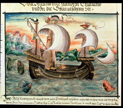 Galion en pleine voile en route vers le Portugal, illustré par la famille Coler (ou Keller) de Nuremberg - German School
