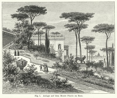 Conception de jardin : Monte Pincio, Rome, Italie (gravure) - German School