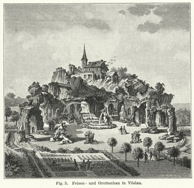 Conception de jardin : montagne de grotte dans le jardin du comte Johann von Fries, Voslau, Autriche - German School
