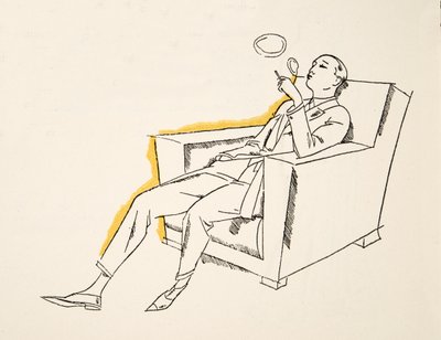 Gentleman soufflant des fumigènes, tiré de Styl, publié en 1922 (impression au pochoir) - German School