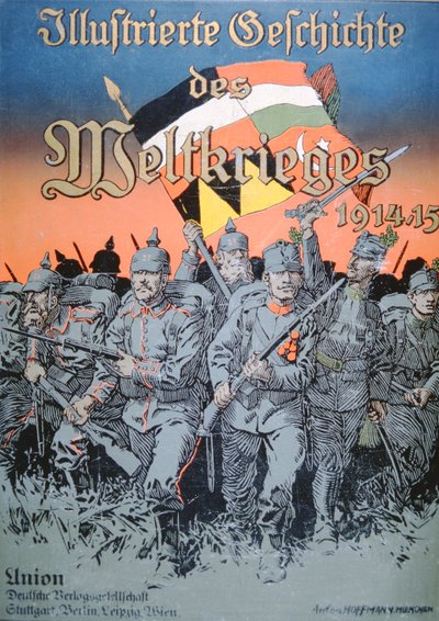 Les troupes allemandes et austro-hongroises avancent côte à côte, couverture du Livre illustré de la Première Guerre mondiale 1914-15 - German School