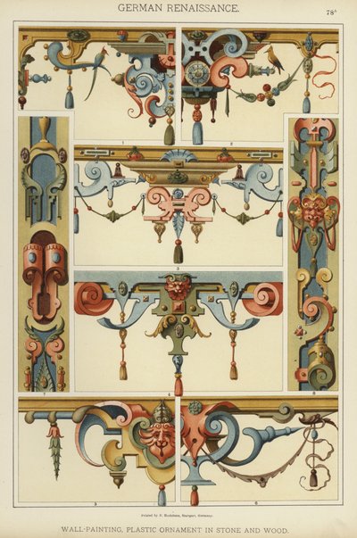 Renaissance allemande, Peinture murale, Ornement plastique en pierre et bois - German School