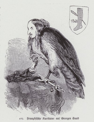Caricature allemande de la romancière française du XIXe siècle George Sand (lithographie) - German School