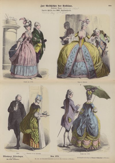 Costumes allemands, seconde moitié du 18ème siècle (gravure en couleur) - German School