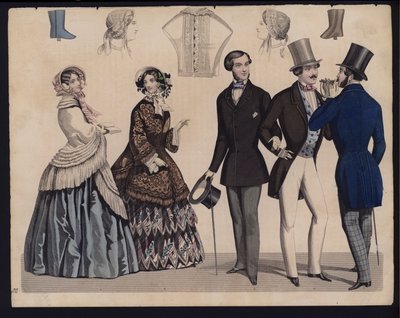 Planche de mode allemande, milieu du 19e siècle (gravure colorée) - German School