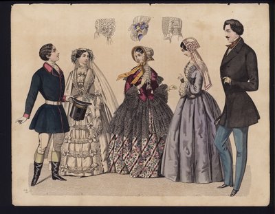 Planche de mode allemande, milieu du 19e siècle (gravure colorée) - German School