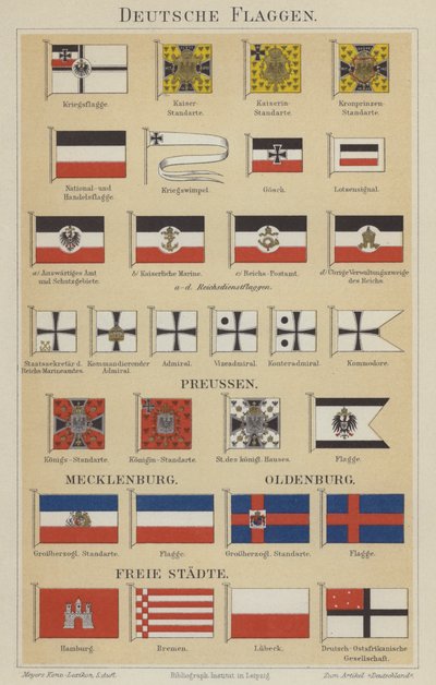 Drapeaux allemands (lithographie en couleur) - German School