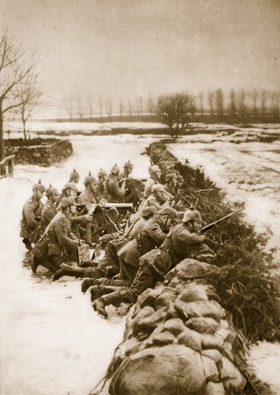 Section de mitrailleuses allemandes tenant une barricade en Pologne, 1914-19 - German School