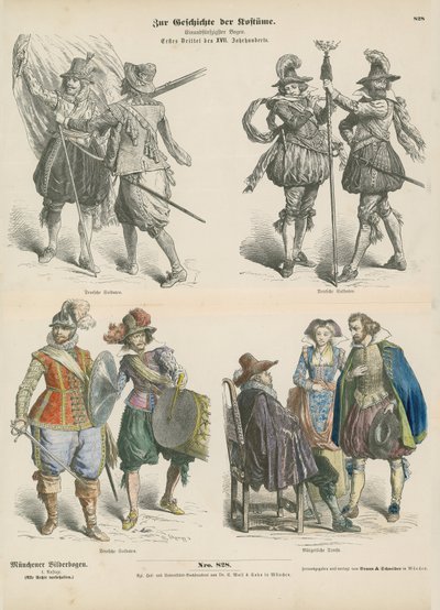 Costumes militaires et bourgeois allemands, début 17ème siècle - German School