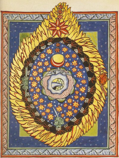Dieu, Cosmos et Humanité. Miniature du Liber Scivias de Hildegarde de Bingen, c.1175 - German School