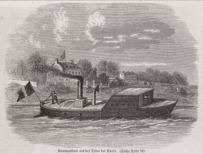 Canonnière sur la Seine pendant le siège de Paris, guerre franco-prussienne - German School