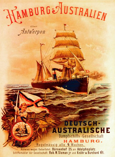 Hambourg - Australie, affiche publicitaire pour la German Australian Steamship Company, 1889 - German School