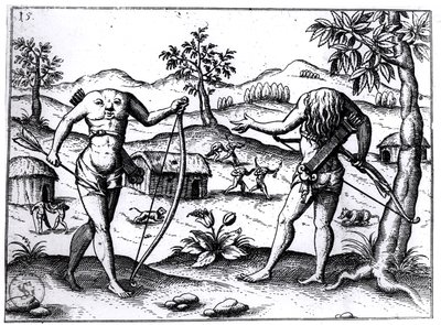 Hommes et femmes sans tête, illustration du récit de Sir Walter Raleigh sur la Guyane, publié à Nuremberg, 1599 - German School