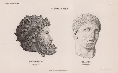 Têtes de statues de boxeurs excavées à Olympie, Grèce - German School