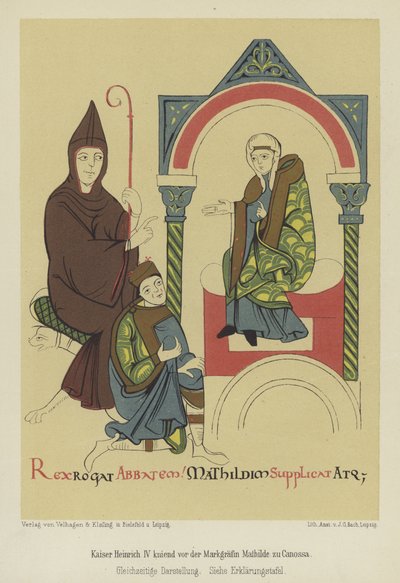 Henri IV, empereur romain germanique, agenouillé devant Margavine Matida de Toscane à Canossa - German School